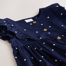 Load image into Gallery viewer, Navy Spot Double Ruffle Sleeve Dress (3mths-6yrs)