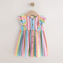 Load image into Gallery viewer, Rainbow Stripe Double Ruffle Sleeve Dress (3mths-6yrs)