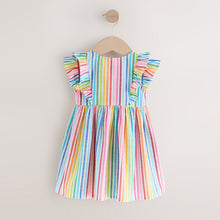 Load image into Gallery viewer, Rainbow Stripe Double Ruffle Sleeve Dress (3mths-6yrs)