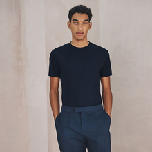 Load image into Gallery viewer, Navy N. Premium Modal Cotton Ribbed Textured Smart T-Shirt