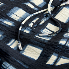 Load image into Gallery viewer, Navy Blue/Ecru Check Keyhole Detail Relaxed Long Sleeve Blouse
