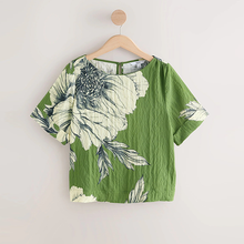 Load image into Gallery viewer, Green Floral Print Short Sleeve Boxy Top