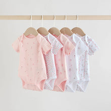 Load image into Gallery viewer, Pink 5 Pack Short Sleeve Baby Bodysuit