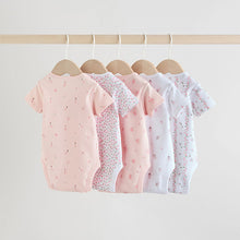 Load image into Gallery viewer, Pink 5 Pack Short Sleeve Baby Bodysuit
