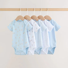 Load image into Gallery viewer, Blue 5 Pack Short Sleeve Baby Bear Bodysuit