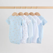 Load image into Gallery viewer, Blue 5 Pack Short Sleeve Baby Bear Bodysuit