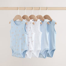 Load image into Gallery viewer, Blue 5 Pack Baby Bear Vest Bodysuits