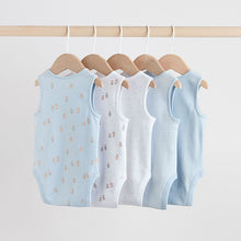Load image into Gallery viewer, Blue 5 Pack Baby Bear Vest Bodysuits