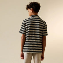 Load image into Gallery viewer, Black/Ecru Short Sleeve Textured Stripe Revere Shirt (3-12yrs)