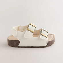 Load image into Gallery viewer, White Standard Fit (F) Double Buckle Cushioned Footbed Sandals