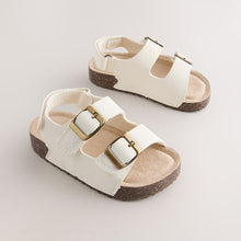Load image into Gallery viewer, White Standard Fit (F) Double Buckle Cushioned Footbed Sandals