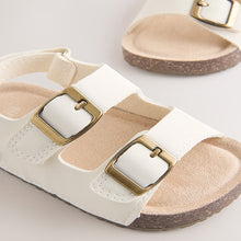 Load image into Gallery viewer, White Standard Fit (F) Double Buckle Cushioned Footbed Sandals