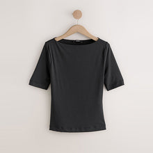 Load image into Gallery viewer, Black Soft Touch Slash Neck Half Sleeve T-Shirt