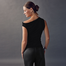 Load image into Gallery viewer, Black Asymmetric Shoulder Sleeveless Top