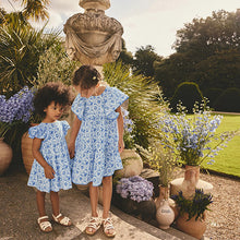 Load image into Gallery viewer, Blue Floral Angel Sleeve Dress (3mths-6yrs)