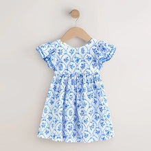 Load image into Gallery viewer, Blue Floral Angel Sleeve Dress (3mths-6yrs)