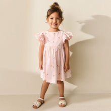 Load image into Gallery viewer, Pink Print Angel Sleeve Dress (3mths-6yrs)