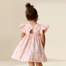Load image into Gallery viewer, Pink Print Angel Sleeve Dress (3mths-6yrs)