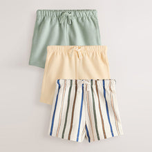 Load image into Gallery viewer, Sage Green Soft Yellow and Pastel Stripe Textured Shorts 3 Pack (6mths-6yrs)
