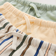 Load image into Gallery viewer, Sage Green Soft Yellow and Pastel Stripe Textured Shorts 3 Pack (6mths-6yrs)