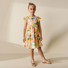 Load image into Gallery viewer, Multi Tropical Angel Sleeve Crinkle Dress (3-12yrs)