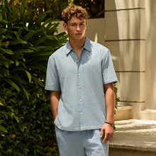 Load image into Gallery viewer, Blue Textured Waffle Short Sleeve Shirt
