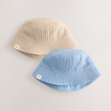 Load image into Gallery viewer, Blue and Beige Baby Bucket Hats 2 Pack
