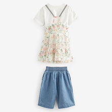 Load image into Gallery viewer, Pink Floral 100% Cotton Mesh Dress T-Shirt And Jeans Set (3mths-6yrs)