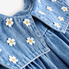 Load image into Gallery viewer, Blue Daisy 100% Cotton Denim Embroidery Collar Dress (3mths-5yrs)