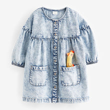 Load image into Gallery viewer, Blue Denim Character 100% Cotton Button Through Dress (3mths-6yrs)