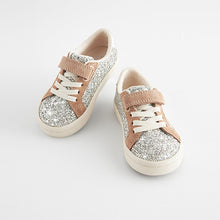 Load image into Gallery viewer, Silver Glitter Standard Fit (F) Elastic Lace Trainers