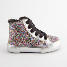 Load image into Gallery viewer, Silver Glitter Butterfly High Top Trainers
