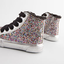 Load image into Gallery viewer, Silver Glitter Butterfly High Top Trainers