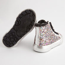 Load image into Gallery viewer, Silver Glitter Butterfly High Top Trainers