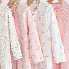 Load image into Gallery viewer, Pink 4 Pack Baby 100% Cotton Sleepsuits (0-18mths)