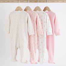 Load image into Gallery viewer, Pink 4 Pack Baby 100% Cotton Sleepsuits (0-18mths)