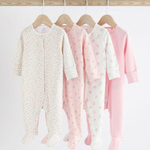 Load image into Gallery viewer, Pink 4 Pack Baby 100% Cotton Sleepsuits (0-18mths)