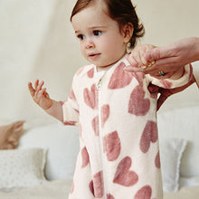 Load image into Gallery viewer, Pink heart Baby Zip Fleece Sleepsuit
