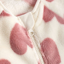 Load image into Gallery viewer, Pink heart Baby Zip Fleece Sleepsuit