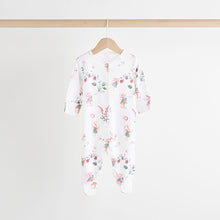 Load image into Gallery viewer, Pink/White Baby 100% Cotton Sleepsuits 3 Pack (0-12mths)