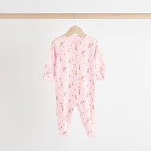 Load image into Gallery viewer, Pink/White Baby 100% Cotton Sleepsuits 3 Pack (0-12mths)