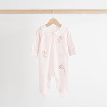 Load image into Gallery viewer, Pink/White Baby 100% Cotton Sleepsuits 3 Pack (0-12mths)