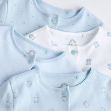 Load image into Gallery viewer, Blue 4 Pack Baby Bear Sleepsuit (0-18mths)