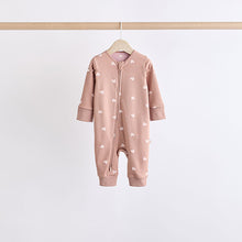 Load image into Gallery viewer, Brown/Pink Two Way Zip 100% Cotton Baby Sleepsuits (0mths-18mths)