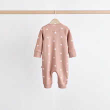 Load image into Gallery viewer, Brown/Pink Two Way Zip 100% Cotton Baby Sleepsuits (0mths-18mths)