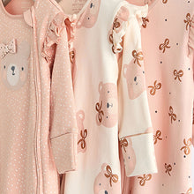 Load image into Gallery viewer, Pink Bear Baby Two Way Zip Sleepsuits 3 Pack (0-12mths)