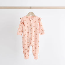 Load image into Gallery viewer, Pink Bear Baby Two Way Zip Sleepsuits 3 Pack (0-12mths)