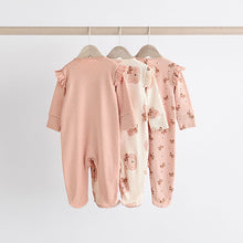 Load image into Gallery viewer, Pink Bear Baby Two Way Zip Sleepsuits 3 Pack (0-12mths)