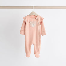 Load image into Gallery viewer, Pink Bear Baby Two Way Zip Sleepsuits 3 Pack (0-12mths)
