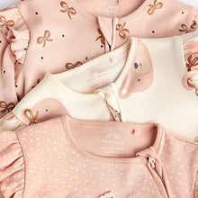 Load image into Gallery viewer, Pink Bear Baby Two Way Zip Sleepsuits 3 Pack (0-12mths)